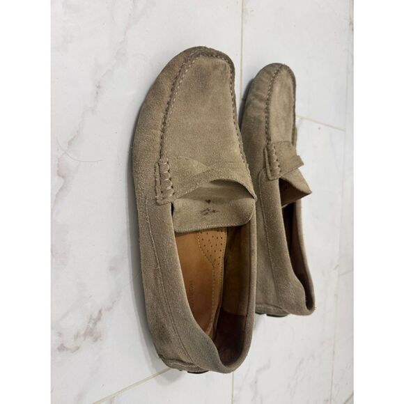 Men\'s Suede Penny Loafers in Beige - Classic Slip-On Style - Size 11 - Leather